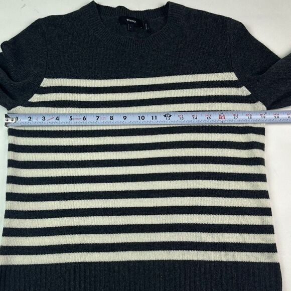 NWT Theory Shrunken ST Felted Wool Cashmere Crew Neck Sweater L Pullover Stripe - Picture 5 of 13